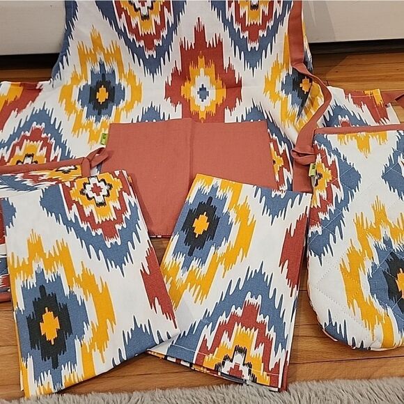 5 Pcs Aztec Theme Kitchen Towels Southwestern Mits Apron - Picture 2 of 3